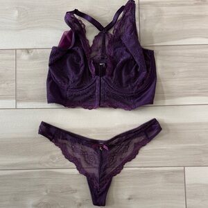 Gossard Purple Lace Lingerie Set - 32F bra and medium thong